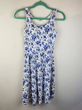 Uniqlo White Blue Floral Built-in Bra Mini Dress sz XS